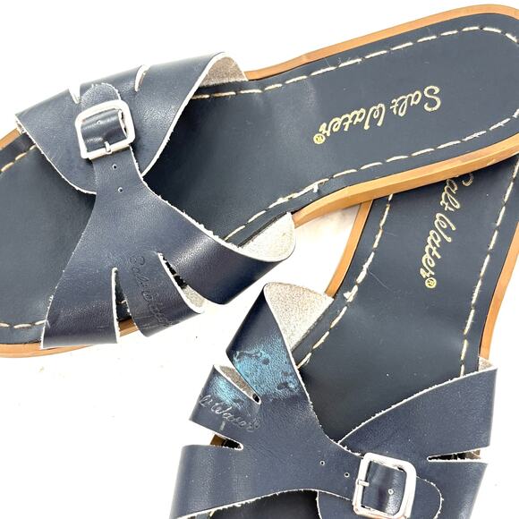 Saltwater Classic Slide Sandals 6 Navy Blue Nautical Travel Beach Resort - Picture 6 of 7